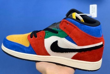 aj1 blue the great灯芯绒多彩拼接