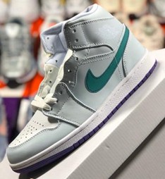 AJ1 mid nike hoop中帮白绿紫鸳鸯