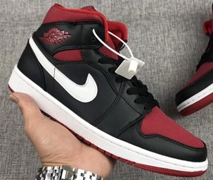 AJ1 MID中帮帆布黑红