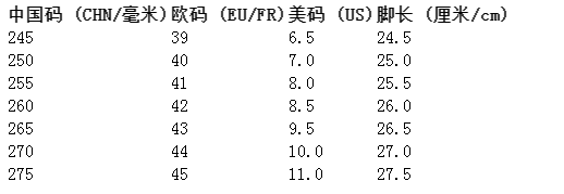 男鞋尺码表